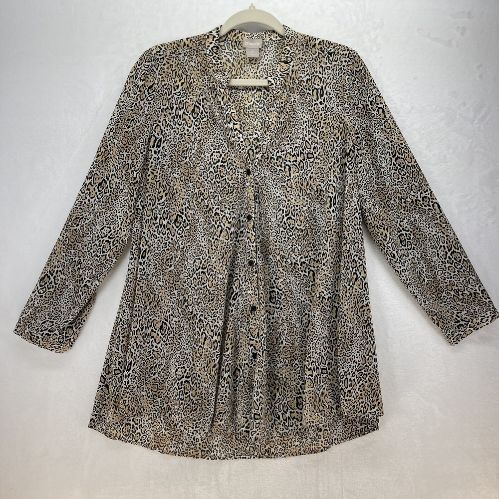 Chico's Convertible Cheetah Print Shirt Women's Size 4/6‎ 3 ways to wear